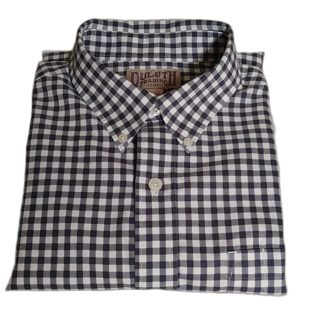 Duluth Trading Co Checkered Button Down Shirt Navy White Size L